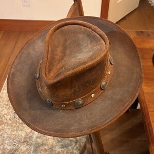 Minnetonka Brown Leather Cowboy Hat Medium size.